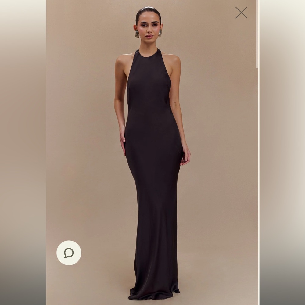 Rinna Satin Halter Maxi Dress - Black